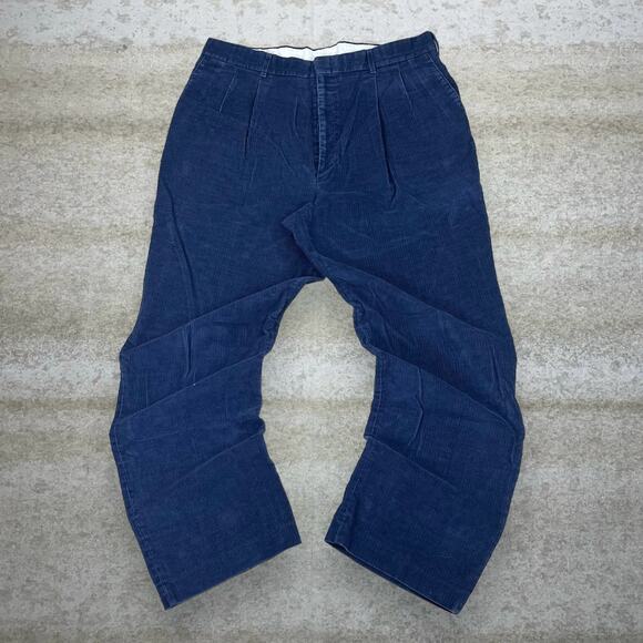 Vintage Reed St James Corduroy Pants Navy Blue Cotton Baggy Wide Leg Pleated 90s - Picture 2 of 4